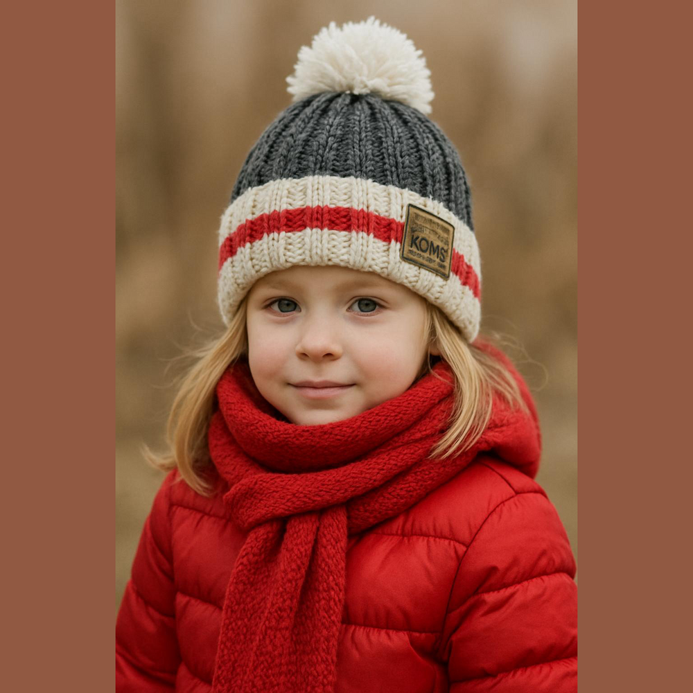 ** HOST PICK ** KOMBI Juniors Cottage Knit Winter “The camp hat” Pom Pom